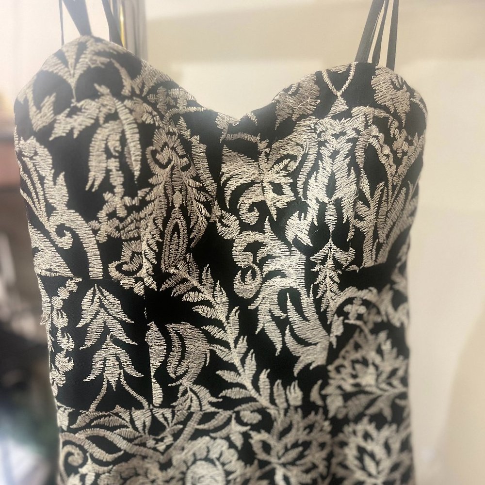 Stunning Elegant Prom Dress Black with Embroidered Metallic Lace